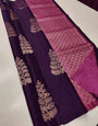 Engrossing Wine Soft Silk Saree With Blooming Blouse Piece