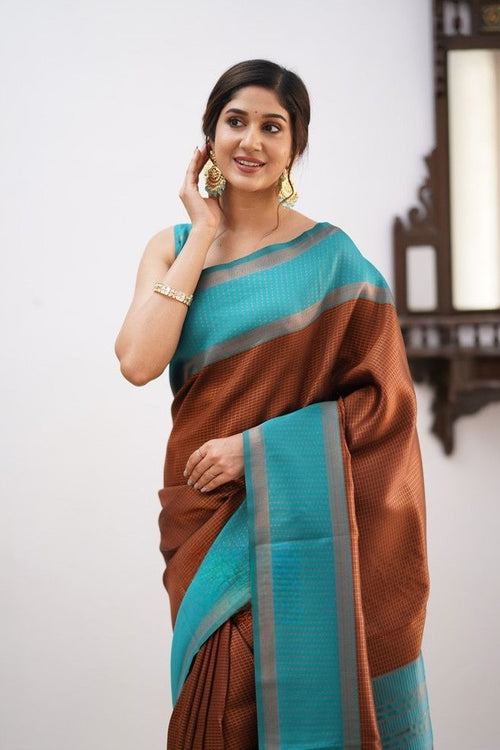 Load image into Gallery viewer, Ravishing Brown Soft Silk Saree With Opulent Blouse Piece

