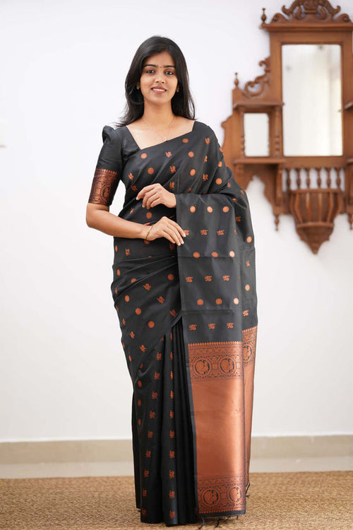 Load image into Gallery viewer, Jazzy Black Soft Silk Saree With Designer Blouse Piece
