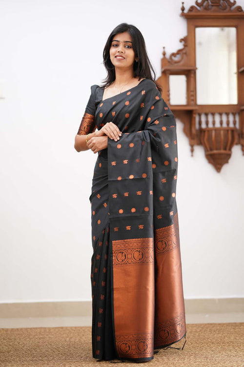 Load image into Gallery viewer, Jazzy Black Soft Silk Saree With Designer Blouse Piece
