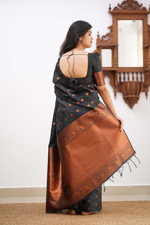 Load image into Gallery viewer, Jazzy Black Soft Silk Saree With Designer Blouse Piece
