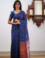 Gratifying Blue Soft Silk Saree With Skinny Blouse Piece