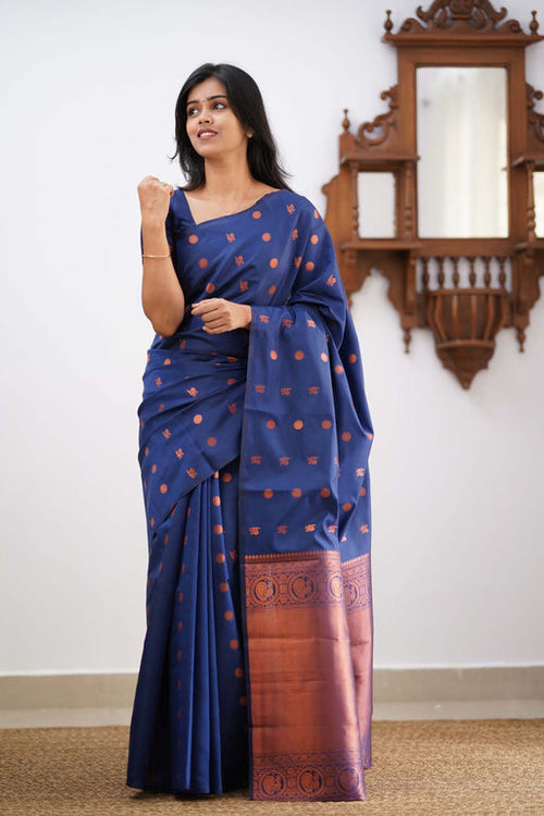 Load image into Gallery viewer, Gratifying Blue Soft Silk Saree With Skinny Blouse Piece
