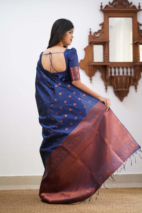 Load image into Gallery viewer, Gratifying Blue Soft Silk Saree With Skinny Blouse Piece
