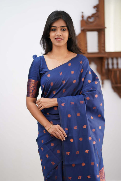 Load image into Gallery viewer, Gratifying Blue Soft Silk Saree With Skinny Blouse Piece
