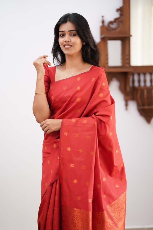 Load image into Gallery viewer, Eye-catching Red Soft Silk Saree With Glowing Blouse Piece
