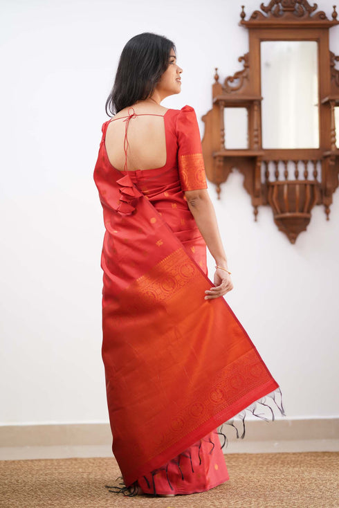 Eye-catching Red Soft Silk Saree With Glowing Blouse Piece