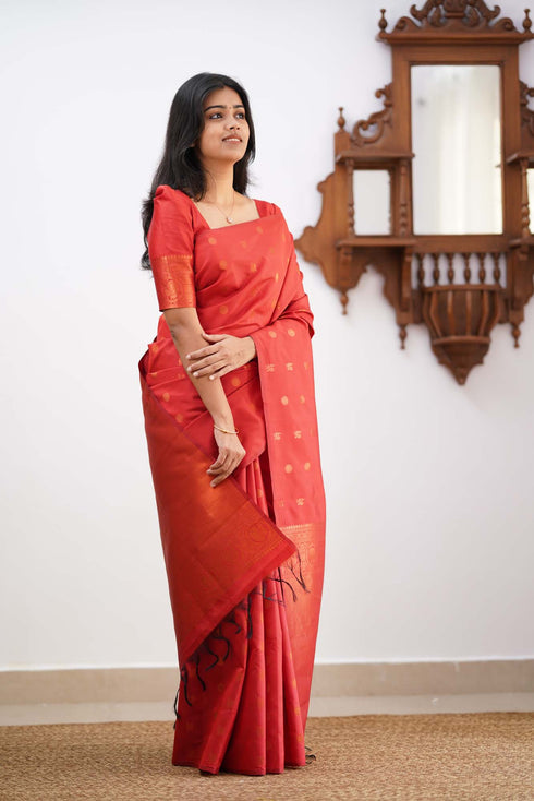 Load image into Gallery viewer, Eye-catching Red Soft Silk Saree With Glowing Blouse Piece
