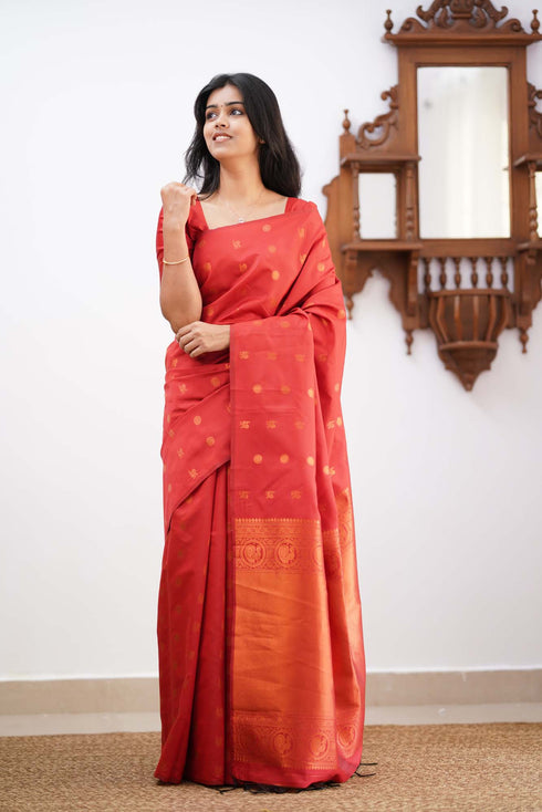 Load image into Gallery viewer, Eye-catching Red Soft Silk Saree With Glowing Blouse Piece
