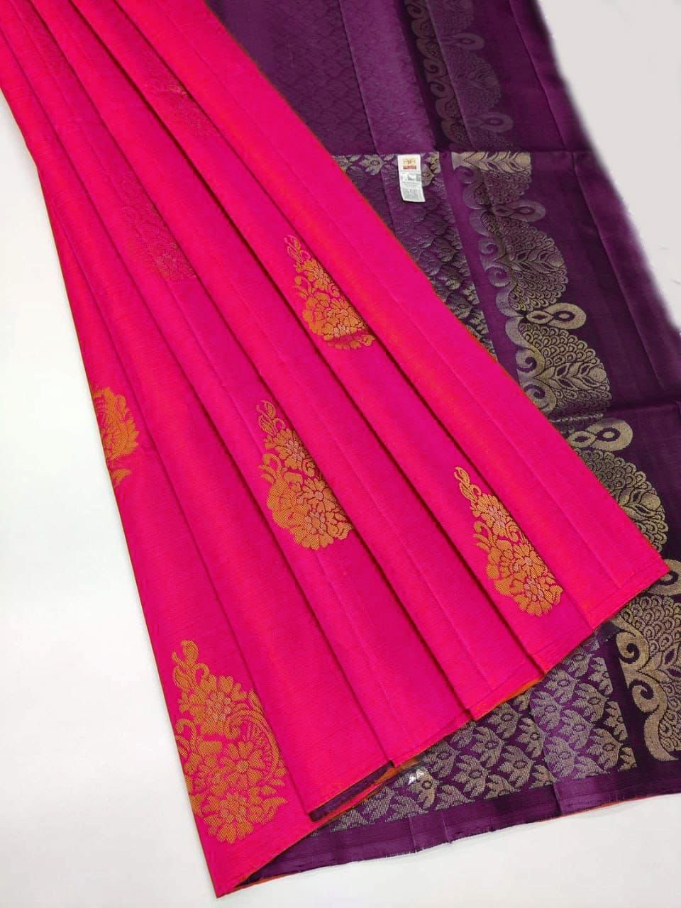 Lassitude Dark Pink Soft Silk Saree With Mellifluous Blouse Piece