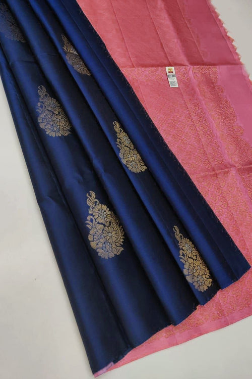 Load image into Gallery viewer, Propinquity Navy Blue Soft Silk Saree With Redolent Blouse Piece
