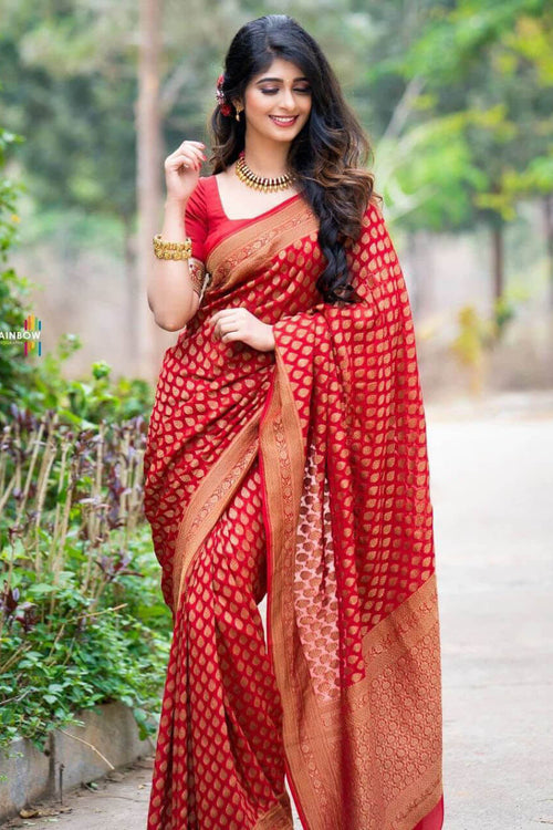 Load image into Gallery viewer, Stylish Red Soft Silk Saree With Unique Pink Blouse Piece
