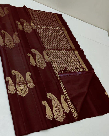 Jazzy Brown Soft Silk Saree With Prominent Blouse Piece