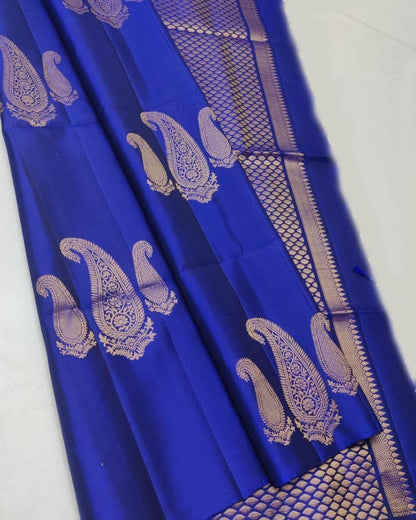 Imbrication Royal Blue  Soft Silk Saree With Quintessential Blouse Piece