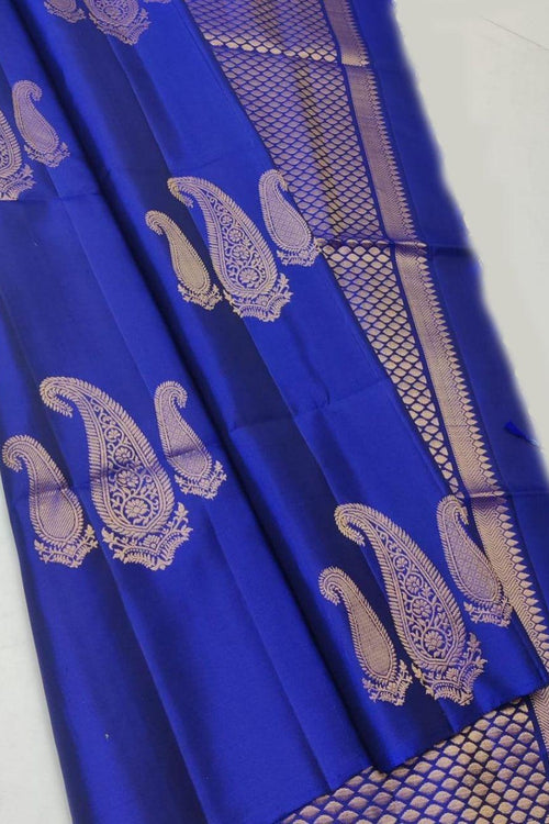 Load image into Gallery viewer, Imbrication Royal Blue  Soft Silk Saree With Quintessential Blouse Piece
