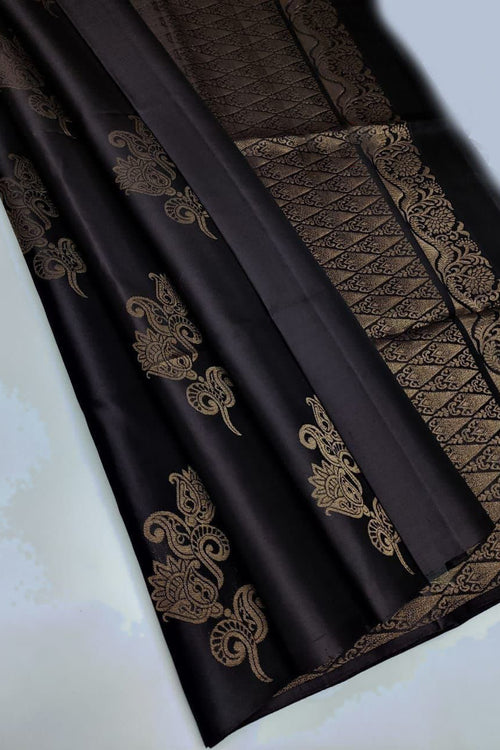 Load image into Gallery viewer, Petrichor Black Soft Silk Saree With Rhapsodic Blouse Piece
