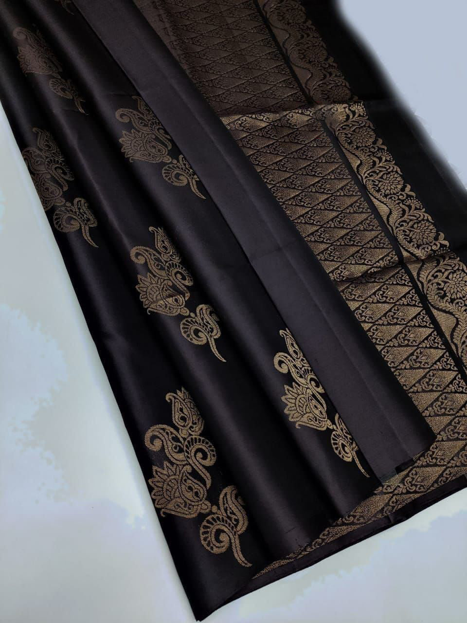 Petrichor Black Soft Silk Saree With Rhapsodic Blouse Piece