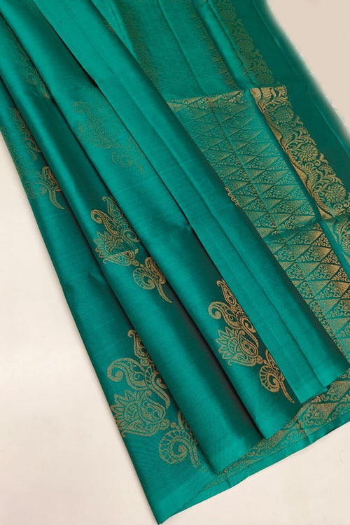 Load image into Gallery viewer, Traditional Firozi Soft Silk Saree With Exemplary Blouse Piece
