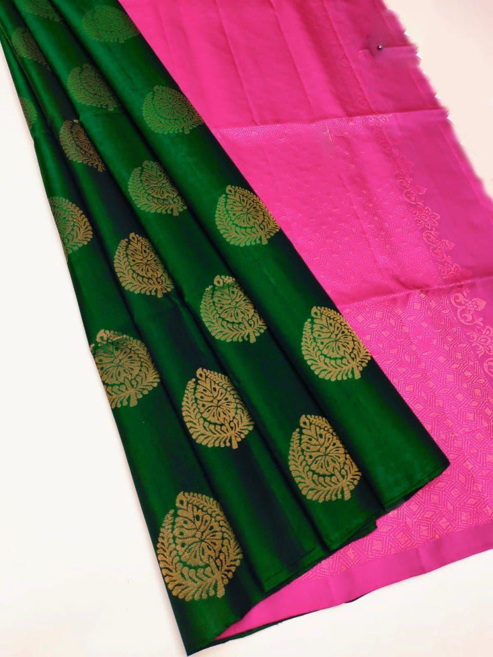 Brood Green Soft Silk Saree With Exemplary Blouse Piece