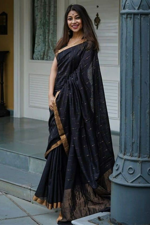 Load image into Gallery viewer, Appealing Black Cotton Silk Saree With Felicitous Blouse Piece
