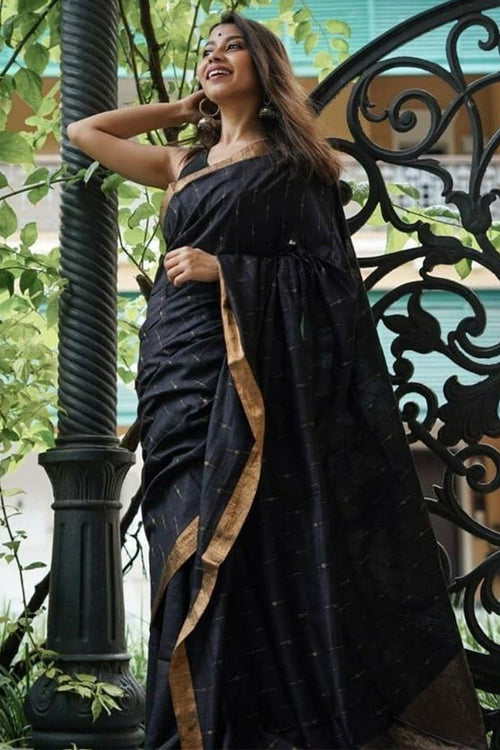 Load image into Gallery viewer, Appealing Black Cotton Silk Saree With Felicitous Blouse Piece
