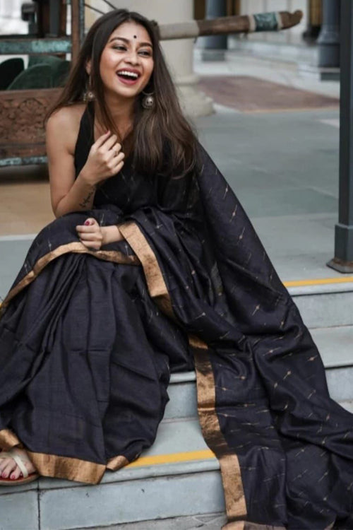 Load image into Gallery viewer, Appealing Black Cotton Silk Saree With Felicitous Blouse Piece
