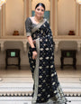 Beautiful Black Soft Banarasi Silk Saree With Desiring Blouse Piece