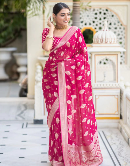 Admirable Dark Pink Soft Banarasi Silk Saree With Desuetude Blouse Piece