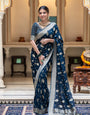 Dazzling Navy Blue Soft Banarasi Silk Saree With Attractive Blouse Piece