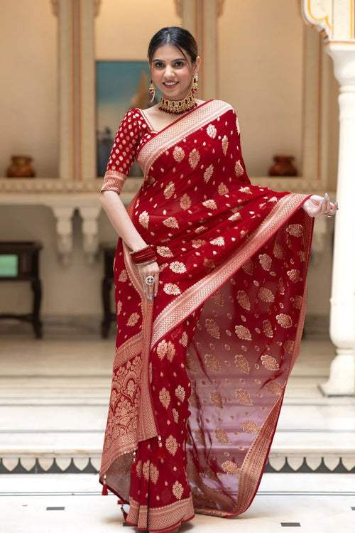 Load image into Gallery viewer, Ideal Red Soft Banarasi Silk Saree With Dalliance Blouse Piece
