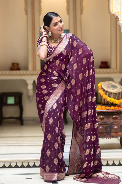 Load image into Gallery viewer, Lassitude Wine Soft Banarasi Silk Saree With Devastating Blouse Piece
