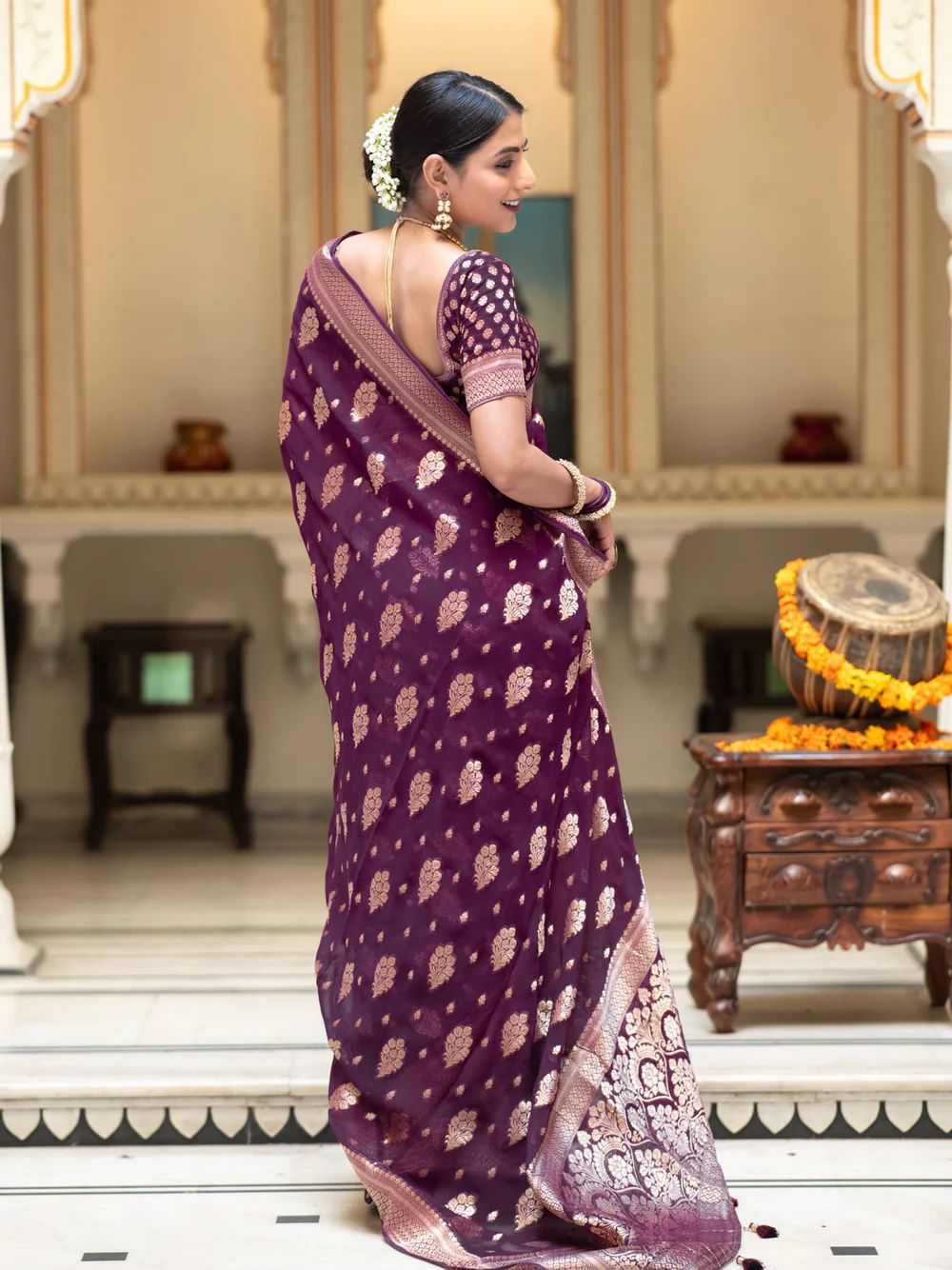 Lassitude Wine Soft Banarasi Silk Saree With Devastating Blouse Piece