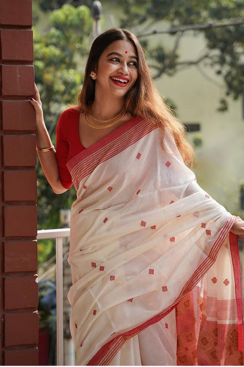 Load image into Gallery viewer, Desiring Off White Cotton Silk Saree With Capricious Blouse Piece
