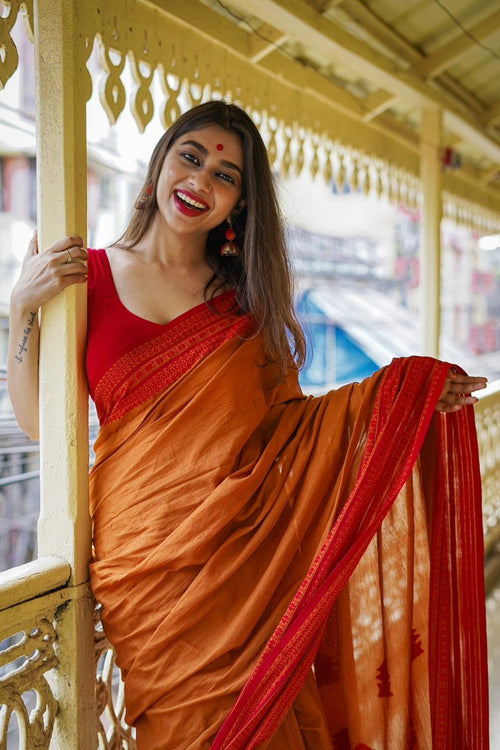 Load image into Gallery viewer, Stunning Yellow Cotton Silk Saree With Glowing Blouse Piece
