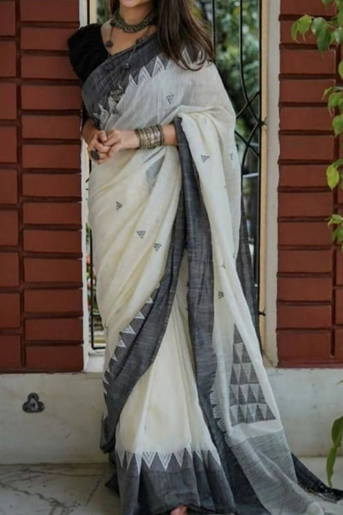 Load image into Gallery viewer, Flaunt Off White Cotton Silk Saree With Blooming Blouse Piece
