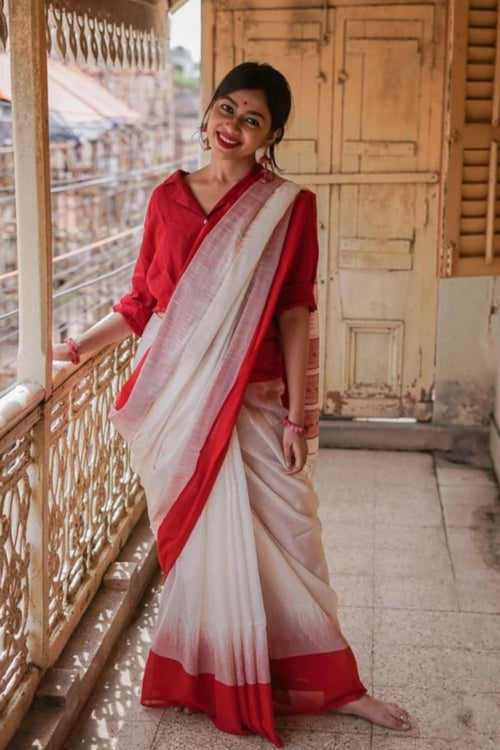 Load image into Gallery viewer, Extraordinary Off White Cotton Silk Saree With Demanding Blouse Piece
