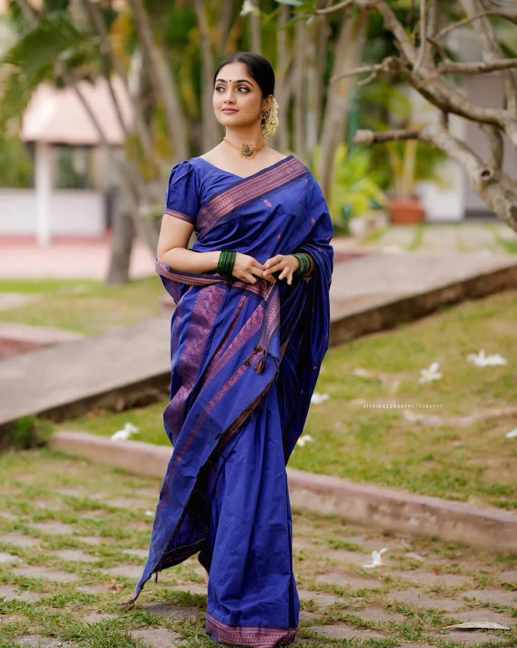 Adorable Royal Blue Soft Silk Saree With Charming Blouse Piece