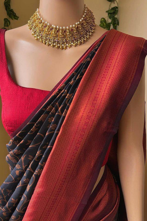 Load image into Gallery viewer, Stunning Black Soft Silk Saree With Mesmerising Blouse Piece
