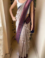 Breathtaking Grey Soft Silk Saree With Adoring Blouse Piece