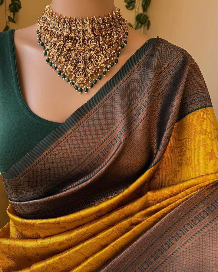 Dissemble Yellow Soft Silk Saree With Ratatouille Blouse Piece