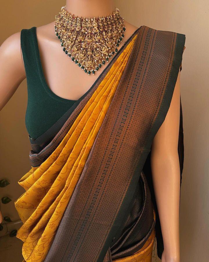 Dissemble Yellow Soft Silk Saree With Ratatouille Blouse Piece