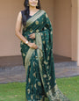 Precious Dark Green Soft Banarasi Silk Saree With Sophisticated Blouse Piece