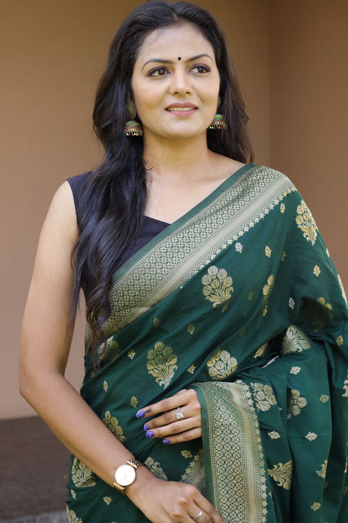 Load image into Gallery viewer, Precious Dark Green Soft Banarasi Silk Saree With Sophisticated Blouse Piece
