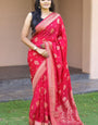 Beautiful Dark Pink Soft Banarasi Silk Saree With Breathtaking Blouse Pieced