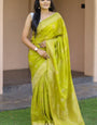 Inspiring Mehndi Soft Silk Banarasi Saree With Gossamer Blouse Piece