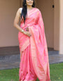 Supernal Pink Soft Silk Banarasi Saree With Alluring Blouse Pieced