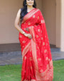 Embellished Red Soft Silk Banarasi Saree With Panache Blouse Pieced