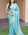 Effulgent Sky Soft Silk Banarasi Saree With Proficient Blouse Pieced