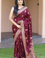 Splendiferous Wine Soft Banarasi Silk Saree With Sempiternal Blouse Piece