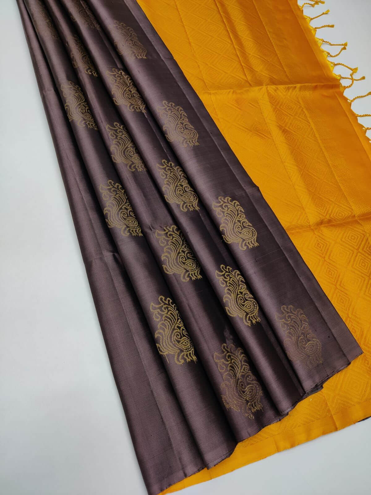 Flattering Brown Soft Silk Saree With Blooming Blouse Piece